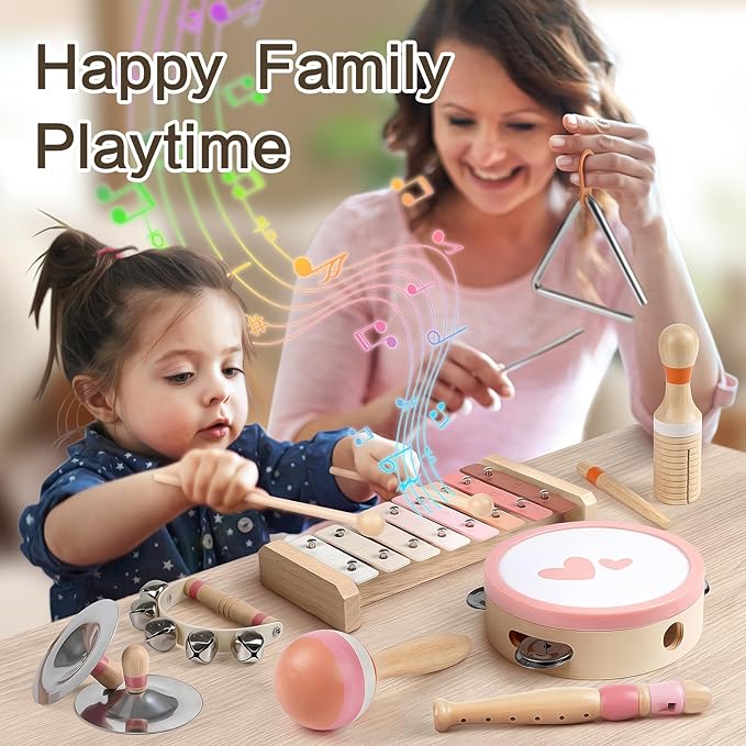 Vanplay Musical Toy for Toddlers 1-3, One 1st Birthday Gifts for Girl 1-2, Wooden Montessori Toy for 2 3 Year Old, Musical Instruments with Xylophone/Drum for Baby Preschool Educational 18+ Months