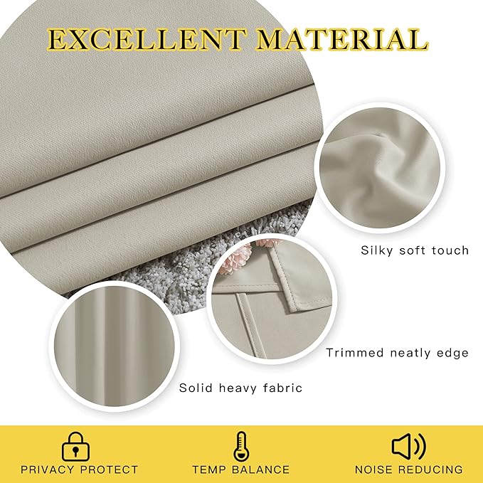 NICETOWN Room Darkening Room Divider Curtains 118 inches Long, Grommet Thermal Window Treatments Sound Reducing Drapes for Sliding Glass Door, Natural, W66 x L118, 2 Pieces