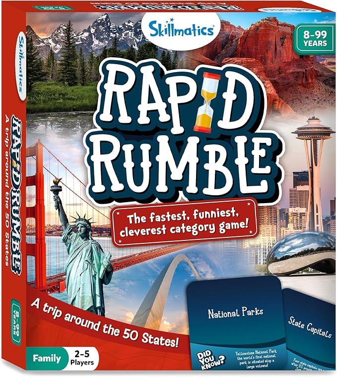 Skillmatics Rapid Rumble - A Trip Around The 50 States, Fast-Paced Board Game for Kids, Teens & Adults, Fun for Family Game Night & Educational Toy, Quick-Thinking, Gifts for Kids Ages 8, 9, 10 & Up