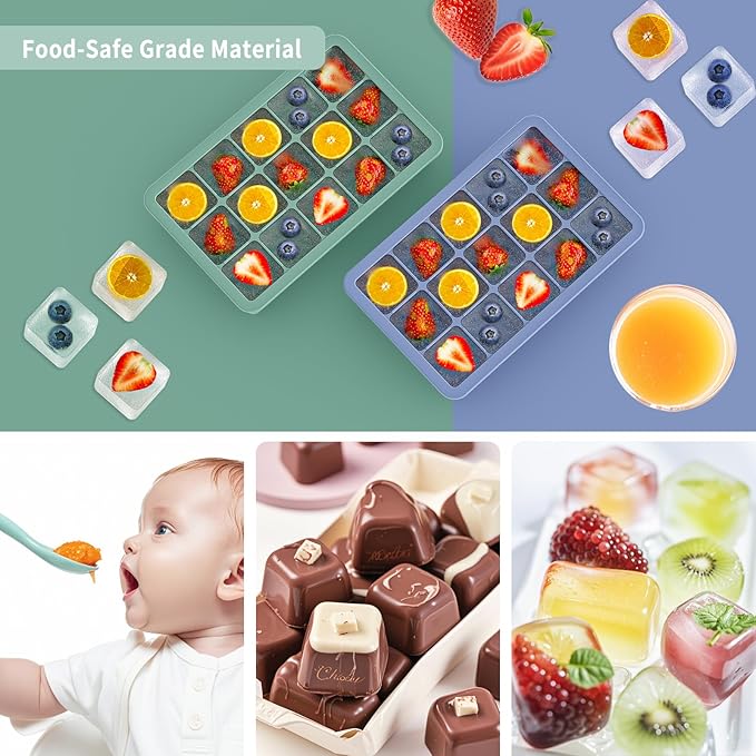 Silicone Ice Cube Tray 3 Pack, HANCELANT Ice Cube Mold, Ice Trays for Freezer with Lid for Whiskey, Baby Food, BPA Free, Easy Release