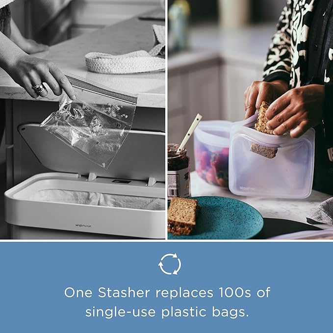 Stasher Premium Silicone Reusable Food Storage Bags, 3-Pack, Clear, Multi-Use Food Storage Bags, Lunch Bag, Travel Containers, BPA Free, Leak-free, Dishwasher-Safe, Eco-friendly
