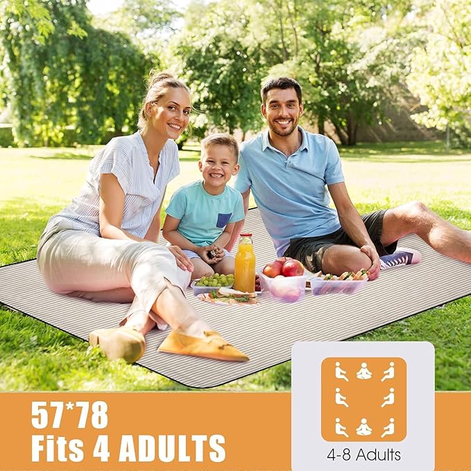 Picnic Blankets Waterproof Extra Large - Outdoor Blanket Sand Free Foldable with Carry Strap for Beach, Camping, Park Grass, Hiking, Travel, Concerts, Indoor (Sand Yellow)