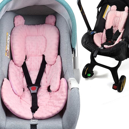 3in1 Reversible Carseat Head Body Support Newborn,3D Minnky Infant Car Seat Insert,Extra Soft Breathable Baby Car Seat Pillow Cushion Boys Girls,fit Stroller,Bouncer,Swing(Pink)