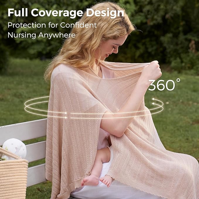 Momcozy Ultra-Light Nursing Cover for Breastfeeding, Soft Breathable Tencel™ Lyocell Fabric, Multi-Use Feeding Shawl, Newborn Essentials Must Haves(Shallow Brown, Plus)