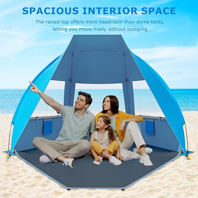 Gorich Portable Beach Tent for 3/4-5/6-7 Person with UPF 50+ UV Protection, Lightweight & Foldable Sun Shelter with 5 Sand Bags, Easy Setup Windproof Beach Umbrella Sun Shade