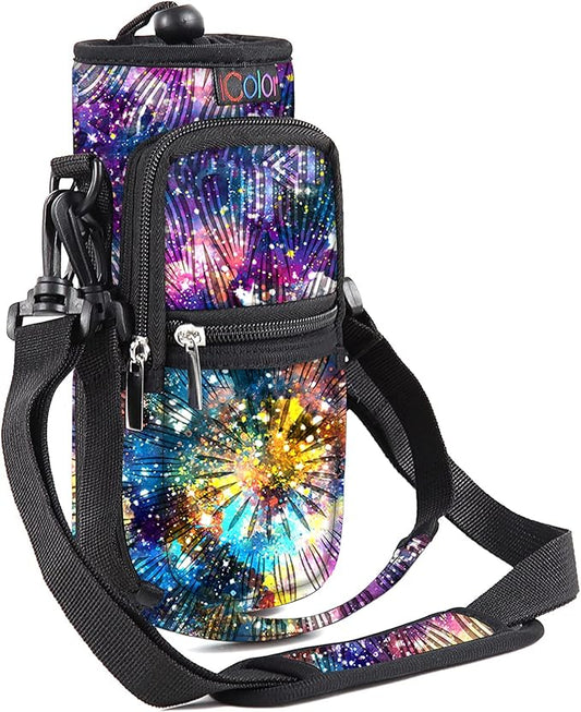 icolor Water Bottle Carrier Bag with Strap 25/32/40 oz Crossbody Bottle Holder with Phone Pocket Sling Sleeve Insulated Neoprene Water Bottle Pouch for Walking Travelling