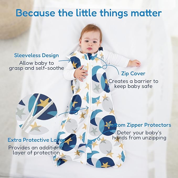 TotAha Sleep Sack 6-12-15 Months 3-Pack,Stretchy,Buttery Soft Swaddle Transition Sleeping Bag,Light Baby Wearable Blanket with 2-Way Safe Zippers for Boys and Girls, 0.5 TOG