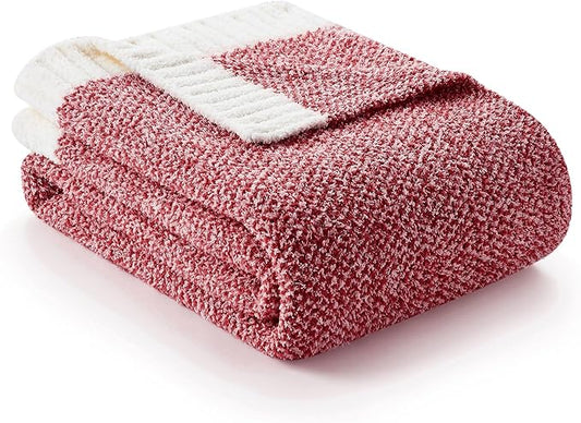 Snuggle Sac Christmas Red Blanket Twin Size, Ultra Soft Warm Fuzzy Knit Blanket Throws Dupes for Couch,Sofa, Bed, Heather Red, 60x80 inches