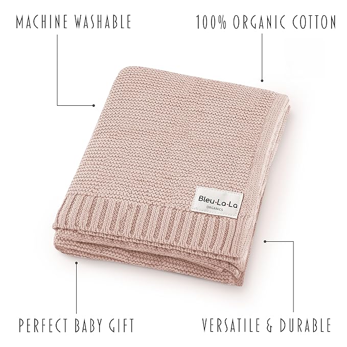 Heritage Knit Organic Receiving Swaddle Blanket for Girls - 100% Luxury Organic Cotton Soft Knit Warm Cozy Cuddle Crib Blanket for Newborns Infants & Toddlers (0-2Yrs - Blush Pink)