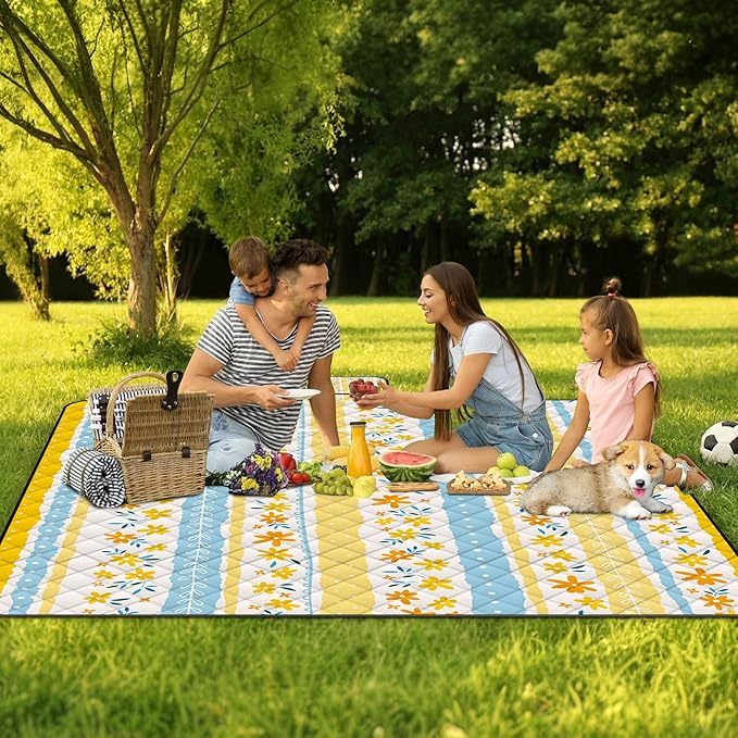 Extra Large Picnic Blanket Waterproof,80"x 80"Foldable Machine Washable Beach Blanket,Outdoor Blanket for 6-8 Adults,Suitable for Indoor Crawling,Park Beach,Camping,Hiking,Family Travel(Floral Print)