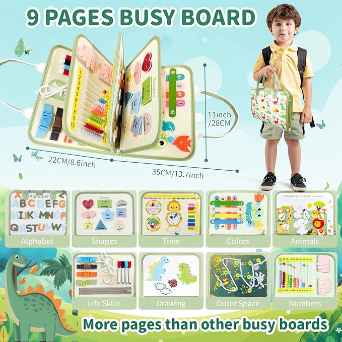 Toddler Busy Board for 1 2 3 4 Year Old - Montessori Busy Book Travel Toys Sensory Board Educational Activity Book for Learning Fine Motor Skills, Gifts for Girls Boys Toddler 1+ Years Old
