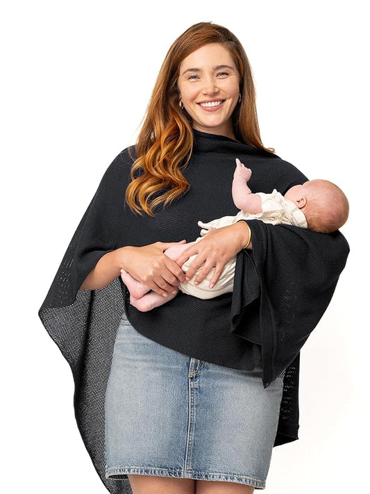 We are Amma | The Cocoon™ - Newborn Essentials Must Haves: Nursing Cover for Breast Feeding Essentials | Nursing Sweater Used as Breastfeeding Cover (Black, One Size)