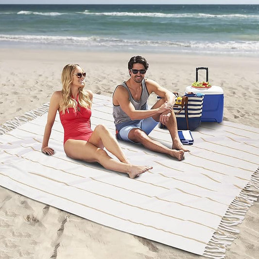 Genovega Cotton Turkish Beach Towel Pool Blanket Sandproof Fast Dry Thin Extra Large XL Compact Shelter Canopy Tent Must Haves Ship Cruise Essentials Spa Accessories Summer Vacation Item Mr Mrs Gift