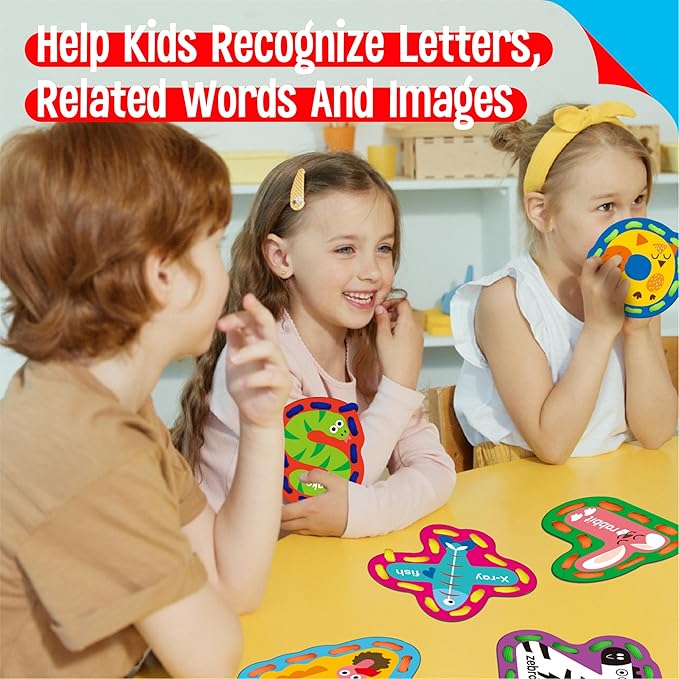 26PCS Alphabet Lacing Cards, Lowercase Letters Sewing Kit with 26 Double-Sided Cards and 26 Colorful Laces Alphabet Learning Toy Motor Skills Art Crafts for Toddlers, Kids, Students