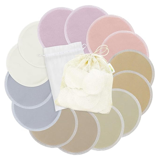 wegreeco Nursing Breast Pads (14 Pack) + Laundry Bag & Travel Storage Bag, 4.7 inch Option - Washable & Reusable Breastfeeding Nursing Pads (Sunset, Plain Shape)