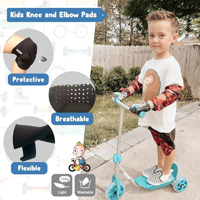 Soft-Style Kids Knee and Elbow Pads with Bike Gloves, Flexible Impact-Resistant Gear for Ages 2-11, Designed for Balance Bikes, Roller-Skating, and Skateboarding