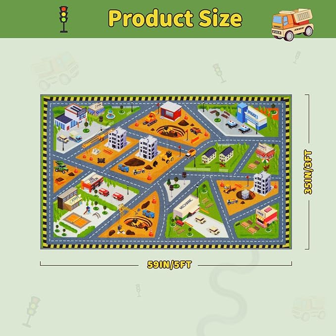 STARUIA Kids Cars Rug for Playroom, 3x5 Car Rugs for Kids Toy Cars, Non-Slip City Road Map Play Rug for Boys Bedroom, Educational Toddler Carpet Play Mat for Classroom Nursery Daycare (39"X59")