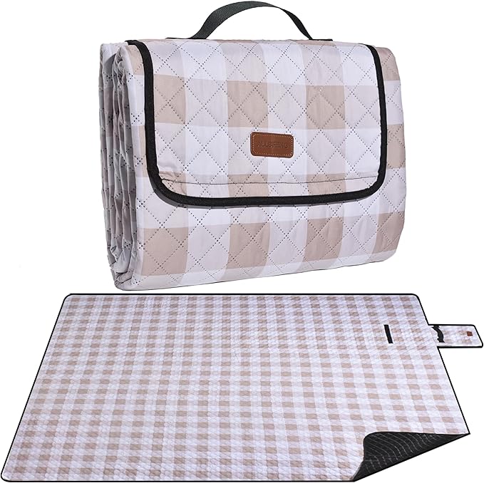 Extra Large Picnic Blanket 80''x 60'' Picnic Mat Waterproof Sand Proof Foldable for Beach, 5-Layer Outdoor Blanket for 6 to 8 Adults,Camping Lawn Hiking Travel Park Music Festival Wedding Mats(Brown)