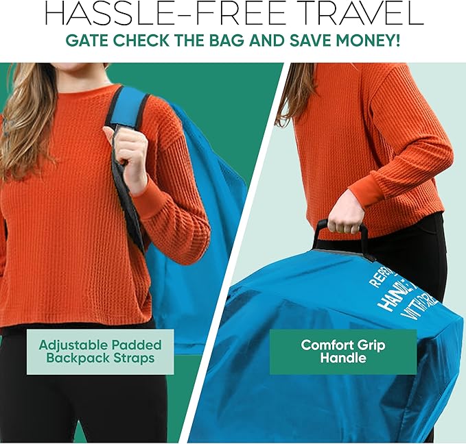 reperkid Medium Stroller Bag for Airplane Travel, Blue, 42" H x26 W x13 D, Fits Most Single Strollers Including Jogging & Standard Models – Premium Waterproof Cover, Adjustable Shoulder Straps