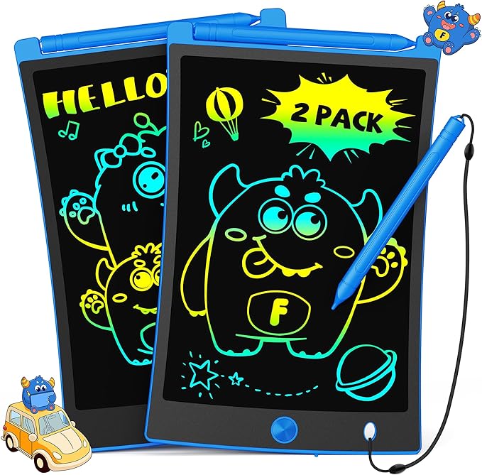 TEKFUN 2 Pack LCD Writing Tablet with Stylus, 8.5in Erasable Doodle Board Mess Free Drawing Pad for Kids, Car Trip Educational Toys Birthday Christmas Gift for 3 4 5 6 7 Girls Boys (2*Blue)