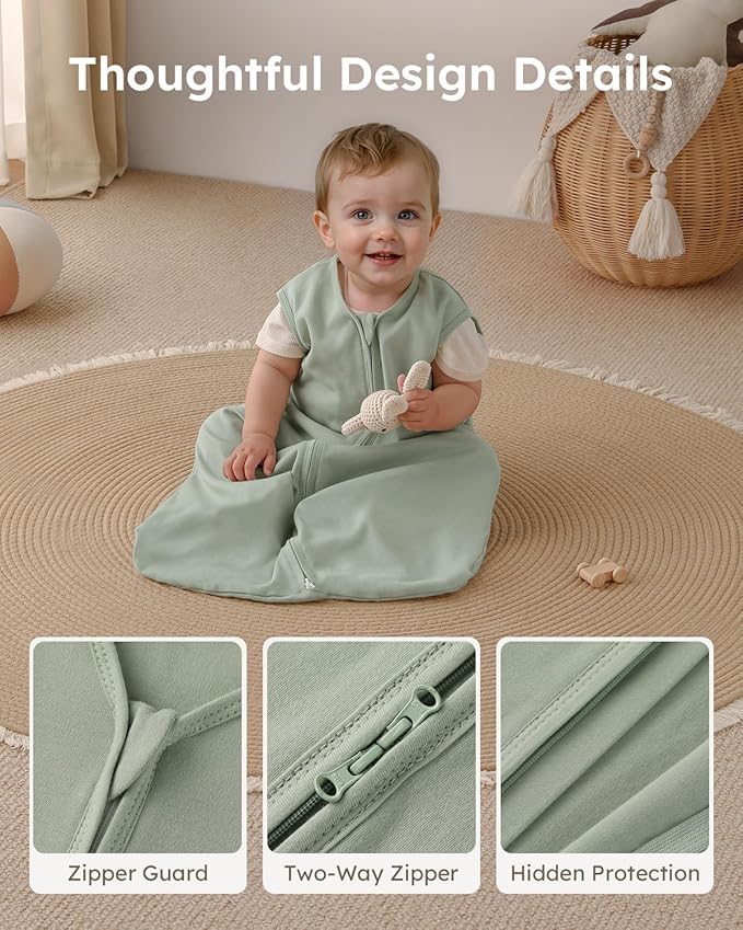 Yoofoss Baby Sleep Sack 0-6 Months Wearable Blanket for Babies 100% Organic Cotton 2-Way Zipper TOG 0.5 Toddler Sleeping Sack 3 Pack, Sleep Sacks
