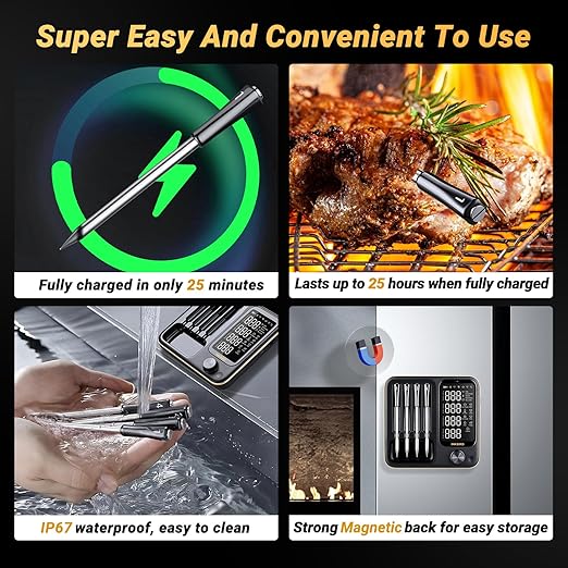 Wireless Meat Thermometer with 4 Probes, Inkbird Wifi BluetoothThermometer Digital Wireless for Rotisserie Grill Oven,Unlimited Range Dishwasher Waterproof Bluetooth Meat Thermometer for iOS & Android