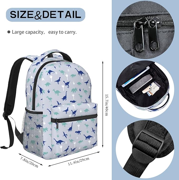 Dinosaur Backpack for Kids Boys Girls, Lightweight School Bookbag with Multiple Compartments, Simple Modern Waterproof Durable Kids' Backpack for Age 5-12, for School & Outdoor Activities