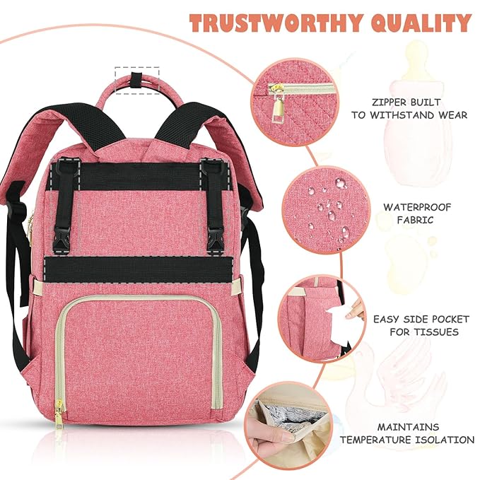 Baby Diaper Bag Backpack, Travel Diaper Bags for Babys Girl Boy Large Capacity Baby Bag Backpack for Women Pink