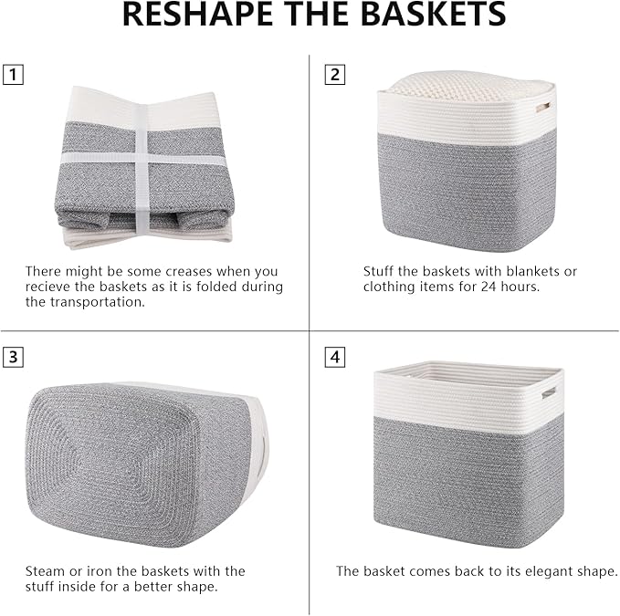 OIAHOMY Storage baskets for Shelf, Toy Storage Basket, Large Collapsible Storage Bins, Blanket Basket Living Room, Closet Storage for Bedroom, 16.5 x 13 x 15 Inches-Pack of 2-Grey
