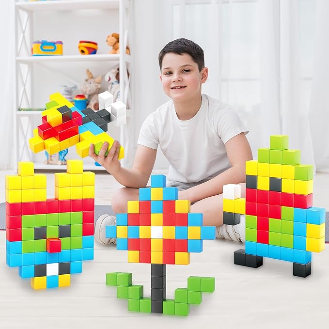 PicassoTiles 60pc Magnetic Puzzle Cube Building Set 1 Inch 3D Blocks STEM Construction Toy for Toddlers Kids Boys Girls Age 3+ Montessori Learning Travel Sensory Gift with Educational Idea Book PMC60