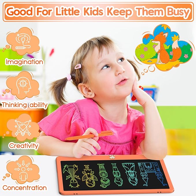 LCD Writing Tablet for Kids 12 Inch, Kids Learning Toys Drawing Pad for Girls Boys, Erasable Doodle Board for Toddlers 3 4 5 6 7 8 Year Old Travel Essentials, Christmas Birthday for Kids - Orange