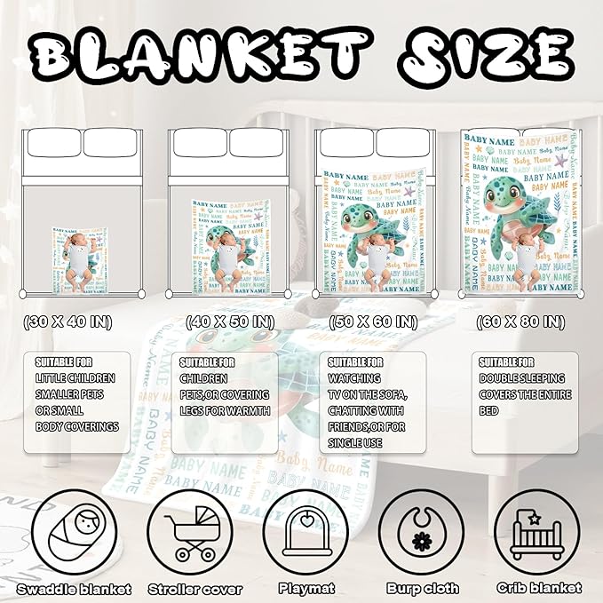 Ship Next Day, Personalized Baby Blanket – Printed in USA, Custom Baby Blanket for Boys & Girls, Baby Blanket with Name, Baby Shower, Easter, Christmas, Birthday Newborn & Toddler Gifts, Baby Gifts