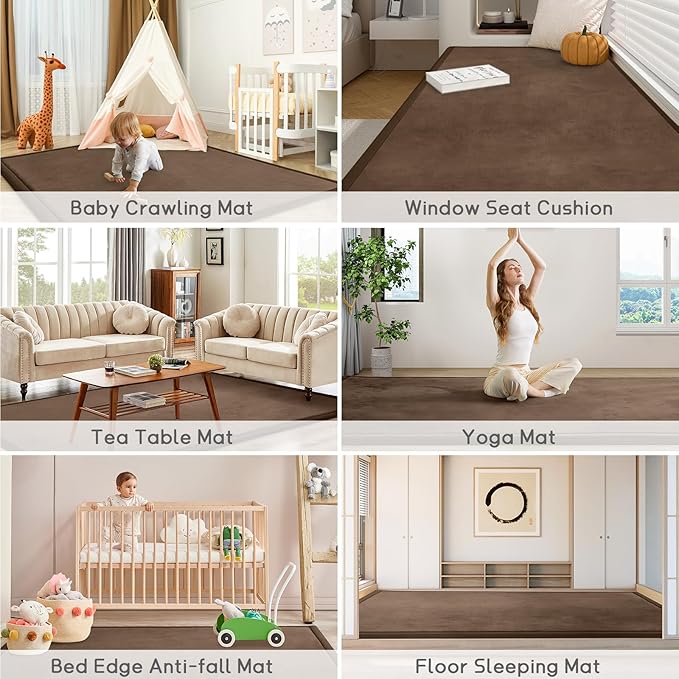 Baby Play Mat 1.2" Thick Memory Foam Nursery Rug Area Rug, 4’11” X 3’28” Yoga Mat Playmat Crawling Mat for Baby,Toddlers,Infants,Kids,Floor Mat Tatami Mat for Living Room with Non-Slip(Coffee)