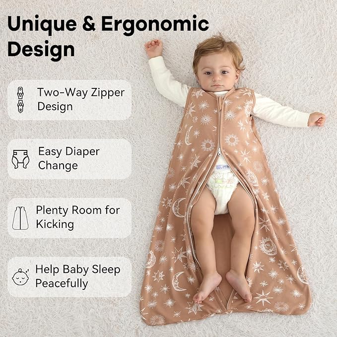 Baby Sleep Sack 6-12 Months 3 Pack 100% Cotton Lightweight 0.5 TOG Wearable Blanket Baby Sleep Bag with 2-Way Zipper for Newborn Infant Beige