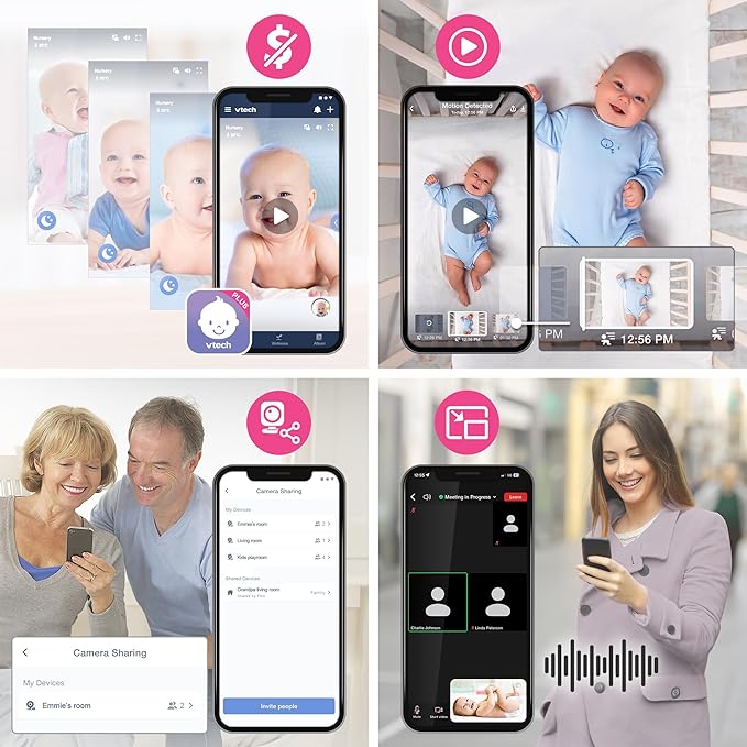VTech Smart WiFi Baby Monitor, 2K CMOS Sensor Camera, 5.5-inch HD IPS Screen, Clear Infrared Night Vision, Pan-Tilt, 24x Zoom, 2-Way Talk, Multi-Color Night Light, Soothing, Free App: Smart HD Plus