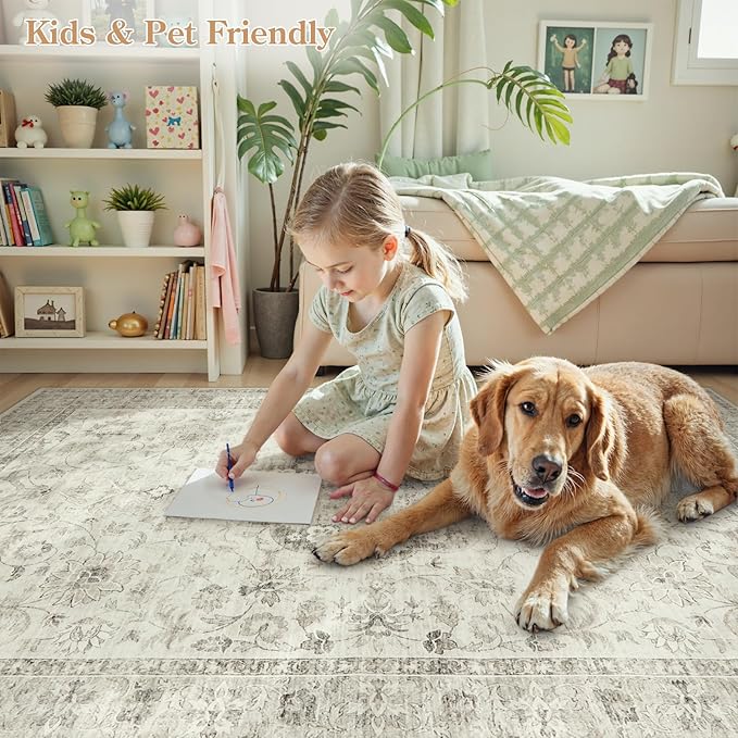 LIVEBOX Washable Rug 2x3 Kitchen Mats for Floor Entryway, Non Slip Front Door Mat for Bathroom Hallway, Boho Low-Pile Small Carpet Farmhouse Throw Indoor Rugs for Bath Sink, Taupe