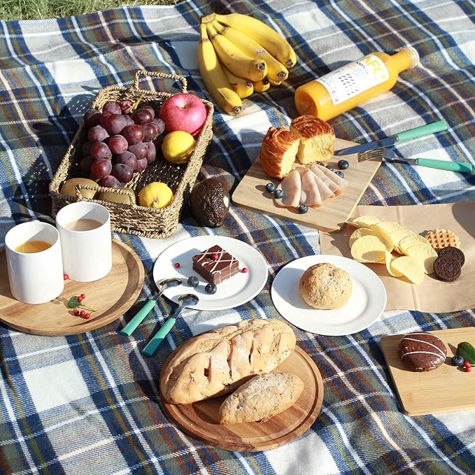 G GOOD GAIN Waterproof Picnic Blankets- Extra Large Outdoor Blanket Foldable, Beach Blanket with PU Handles, Sand-Proof Picnic Mat for Hiking, Camping, Lawn, Park, Grass. Blue Check