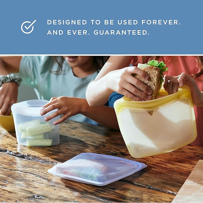 Stasher Premium Silicone Reusable Food Storage Bags, 4-Pack, Multi, Multi-Use Food Storage Bags, Lunch Bag, Travel Containers, BPA Free, Leak-free, Dishwasher-Safe, Eco-friendly
