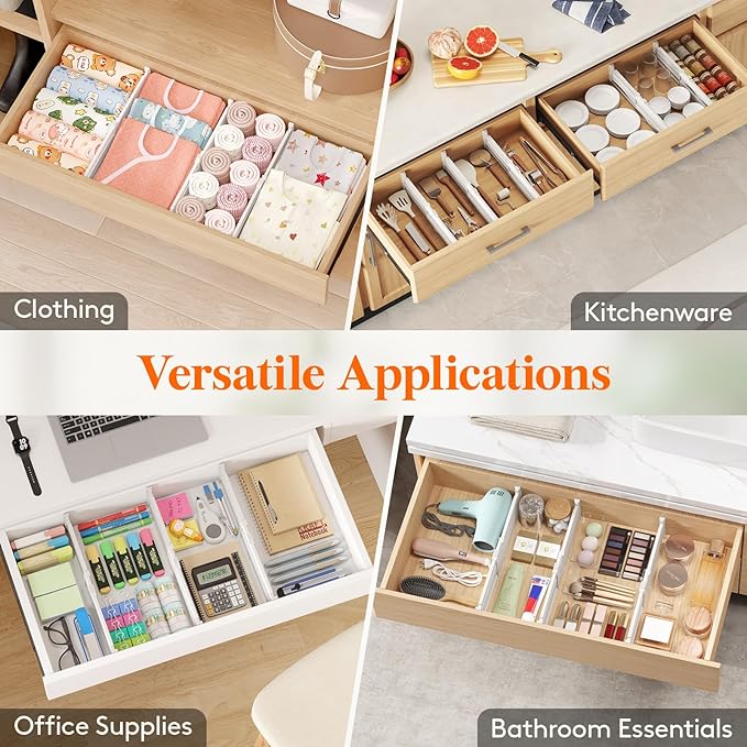 Lifewit 12 Pack Drawer Dividers 4" High, 10.5-16.5" Dresser Drawer Divider, Adjustable Drawer Organizers for Clothes, Plastic Drawers Separators for Dresser, Bedroom, Bathroom, Kitchen, Office
