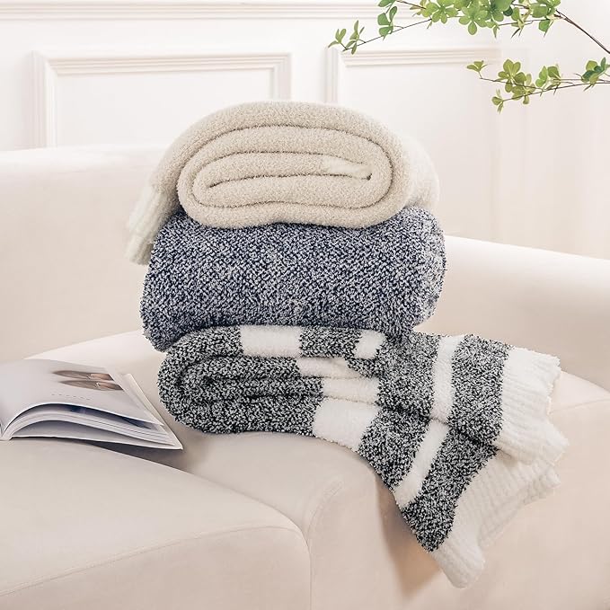 NEXHOME PRO Stripe Throw Blanket, Knit Blanket for Couch Bed Sofa Picnic, Ultra Soft Fuzzy Blankets, Luxury Striped Blanket for Women, Pet, Gifts, Black, 50 x 60 inches