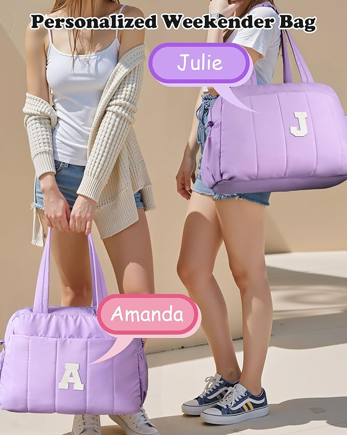 Initial Duffle Bag, Carry On Bags for Women，Gifts for Girls-Overnight Bag with Wet Pocket，Lightweight Travel Bags Personalized Gym Tote with Makeup Pouch
