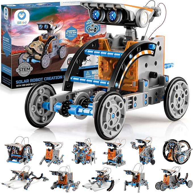 Sillbird 12-in-1 Solar Robot Building Kit STEM Gift for Boys Aged 8-13, DIY Science Educational Robotic Toys for Kids Teens Birthday, Powered by The Sun with 190 Pieces