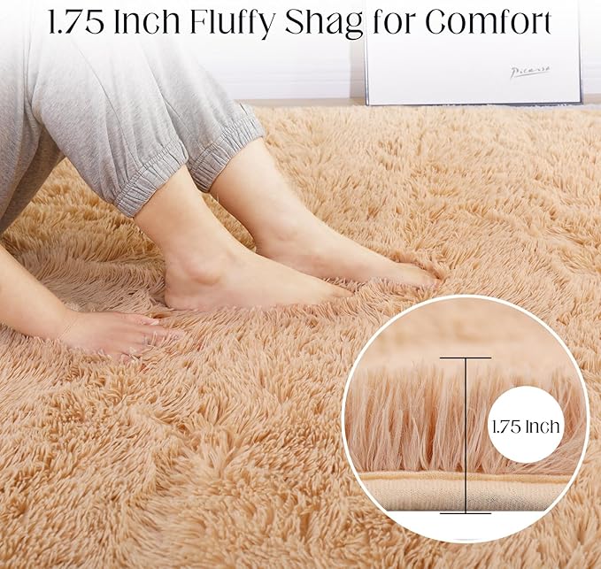 Luxury 4x6 Area Rug, Ultra Soft Rugs for Living Room, Plush Carpet Rugs for Bedroom, Non-Slip Indoor Rug for Nursery, Study Room, Playroom, Home Decor, Camel