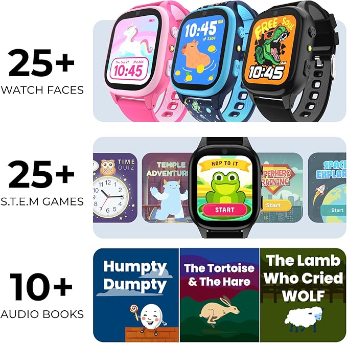 PlayZoom 4 Kids Smartwatch, Educational Tech Toy – 25+ Games, Selfie Camera, Audiobooks, Step Tracker, Water‑Resistant, Parental Controls, Long Battery, Ages 4‑12, Navy Dinosaurs