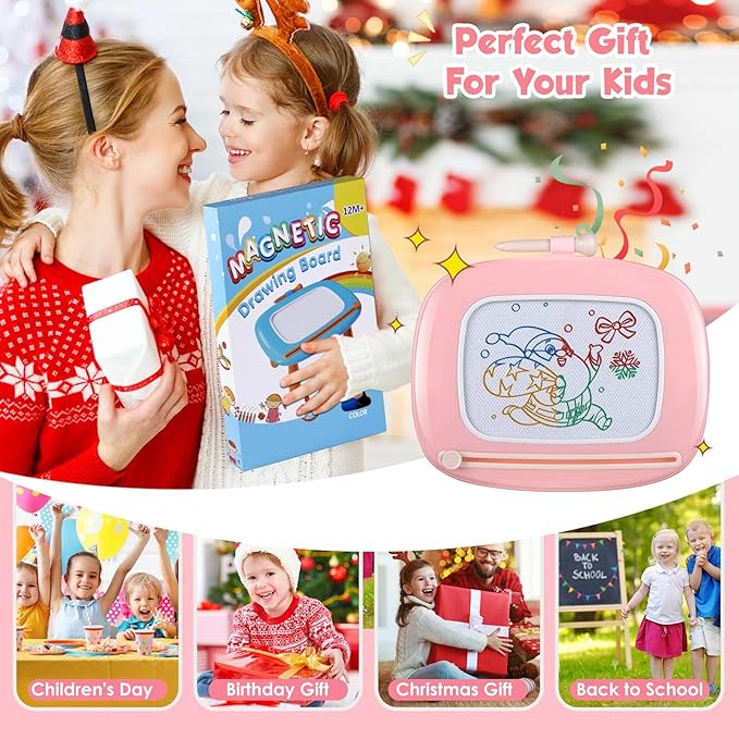 Smasiagon Toddler Toys Age 1-2 Year Old Boys Girls, Magnetic Drawing Doodle Board Pad Educational Learning Toys for 1 2 3 Year Old Boys Girls Gifts Birthday Party (Soft Pink)