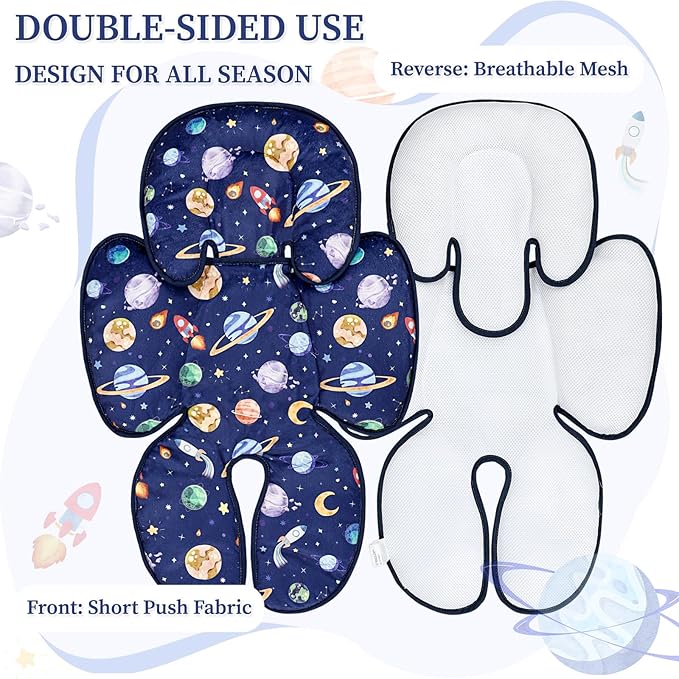 Pea Pod Baby Car Seat Head Support for Newborn, 2 in 1 Infant Car Seat Head Body Support for Boys Extra Soft Breathable Baby Car Seat Cushion Insert for Strollers, Swings, and Bouncers, Blue Space