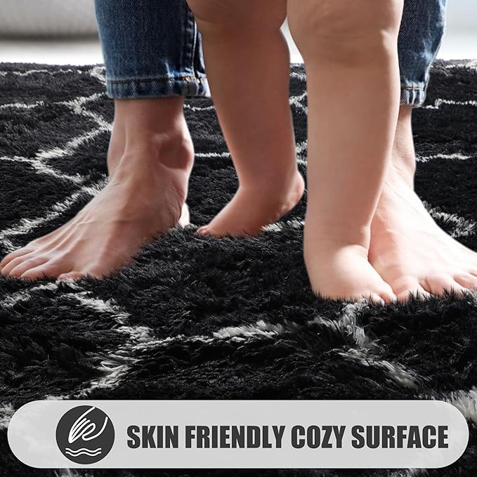 ONASAR Large Area Rugs for Living Room, 7x10 Black and White Rug, Boho Thick Floor Mat for Bedroom Home Decor Aesthetic, Soft Fuzzy Shaggy Plush Fluffy Geometric Carpet for Teen Dorm Classroom