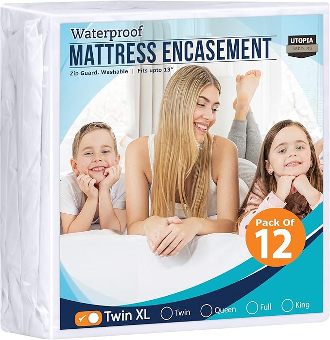 Utopia Bedding Zippered Mattress Encasement Twin XL Size (Pack of 12), 100% Waterproof, Dust Mite and Bed Bug Proof Mattress Protector, Absorbent 6-Sided Mattress Cover