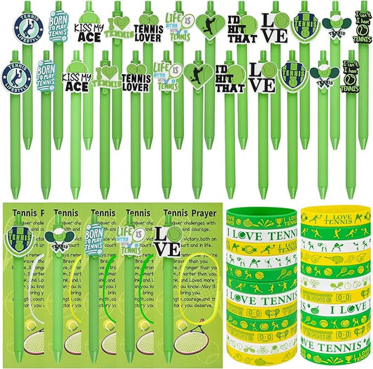 LiYiQ 72 Pcs Tennis Party Favors Tennis Team Gifts Tennis Goodie Bags Stuffers Tennis Ballpoint Pens Bookmark Card and Silicone Bracelet