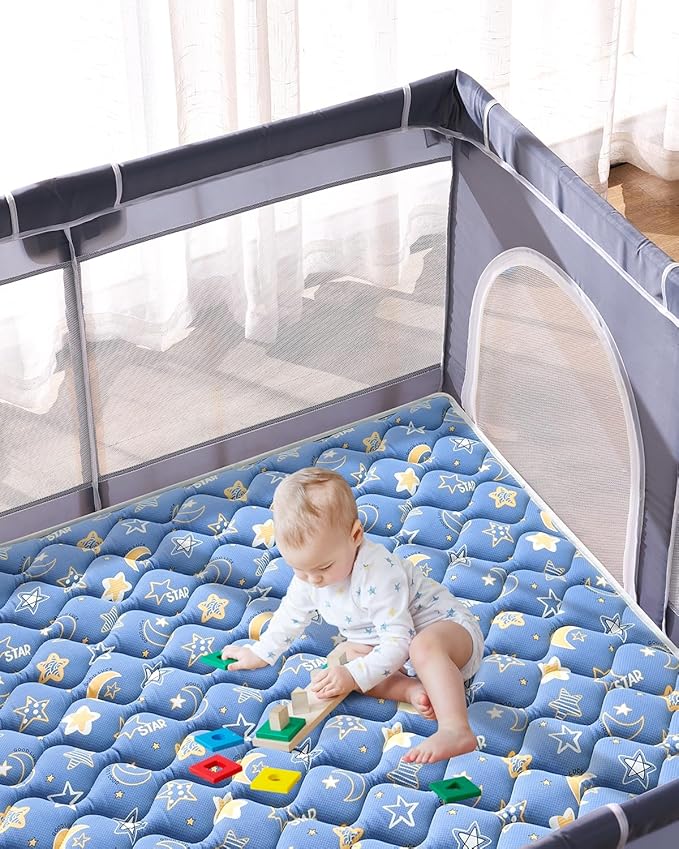 Odorless Premium Foam Baby Play Mat 4ft x 6ft, Soft Microfiber Fabric Crawling Mat for Floor- Comfortable and Hypoallergenic, Non-Slip Cushioned Floor Playpen mat for Infants,Babies,Toddlers